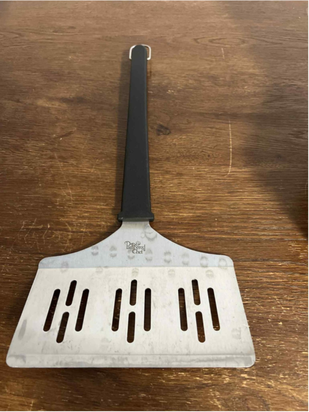 Pampered Chef Stainless Steel BBQ Grill Spatula Long Handle Wide Slotted Turner